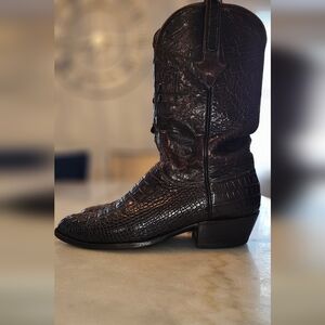 Lucchese Rich Brown Cowboy Boots with Genuine Exotic Leather and Pointed Toe
